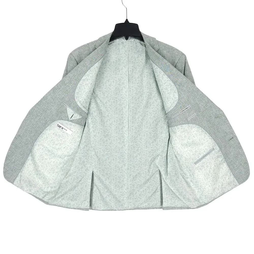 Bar III Mens Slim Fit Suit Jacket Blazer 44R Green Solid Linen Cotton Blend NWT